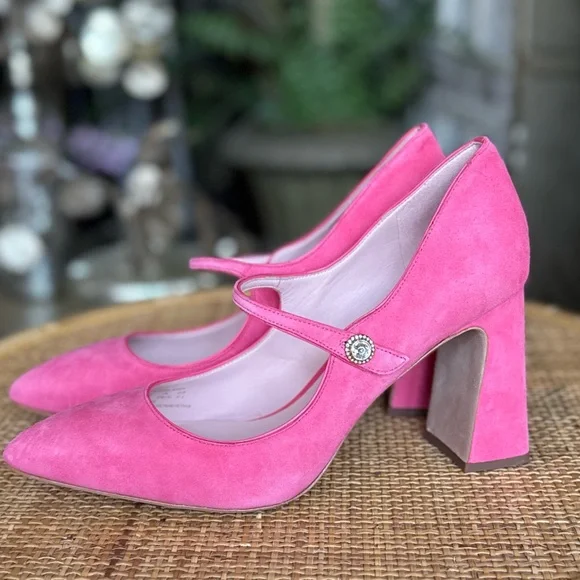 KATE ♠️ SPADE Elegant Pink Suede Mary Jane Heels - Picture 3 of 15